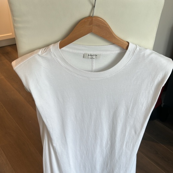 Aritzia Babaton Shoulder Pad Dress White Cotton Tee Shirt Dress Mini Women Sz S - Picture 3 of 11